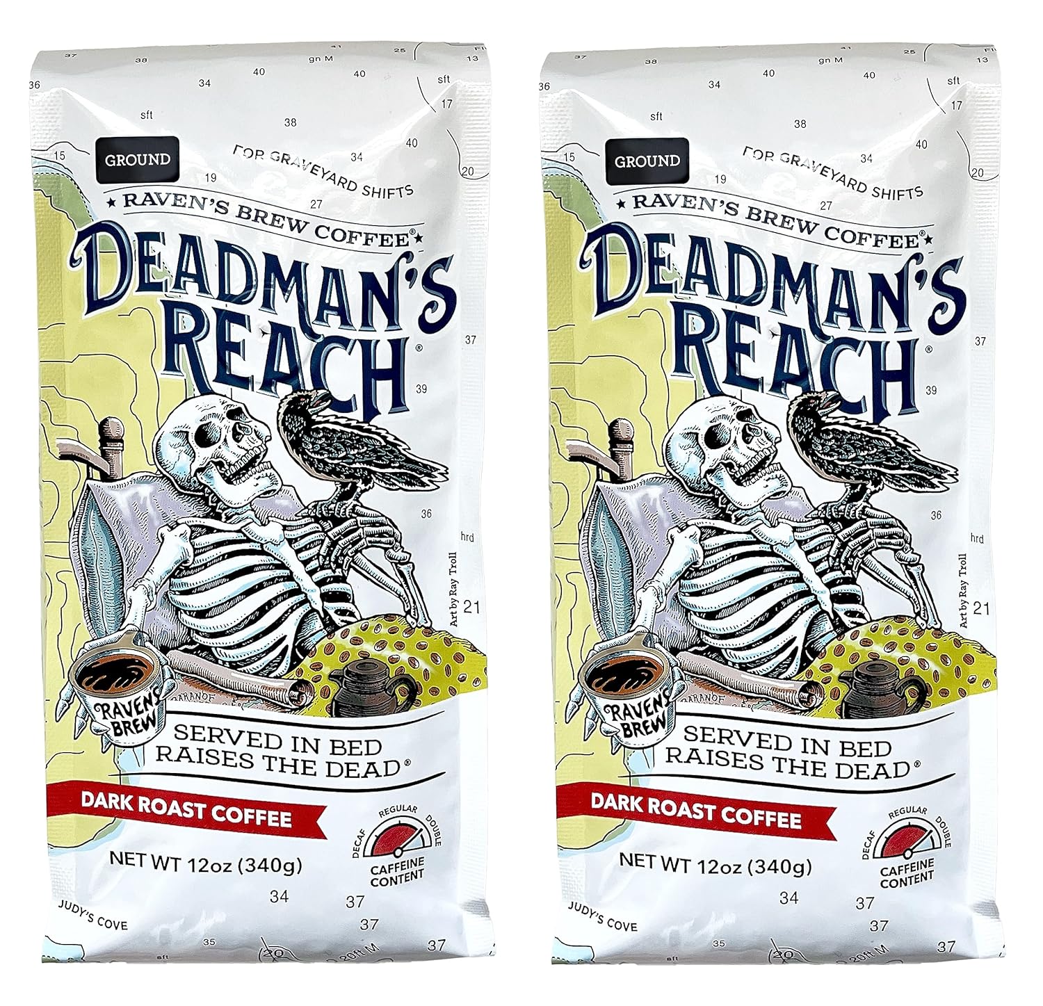 Raven's Brew Coffee High Caffeine Coffee Dark Roast Ground - Deadman's Reach 2-pack of 12oz