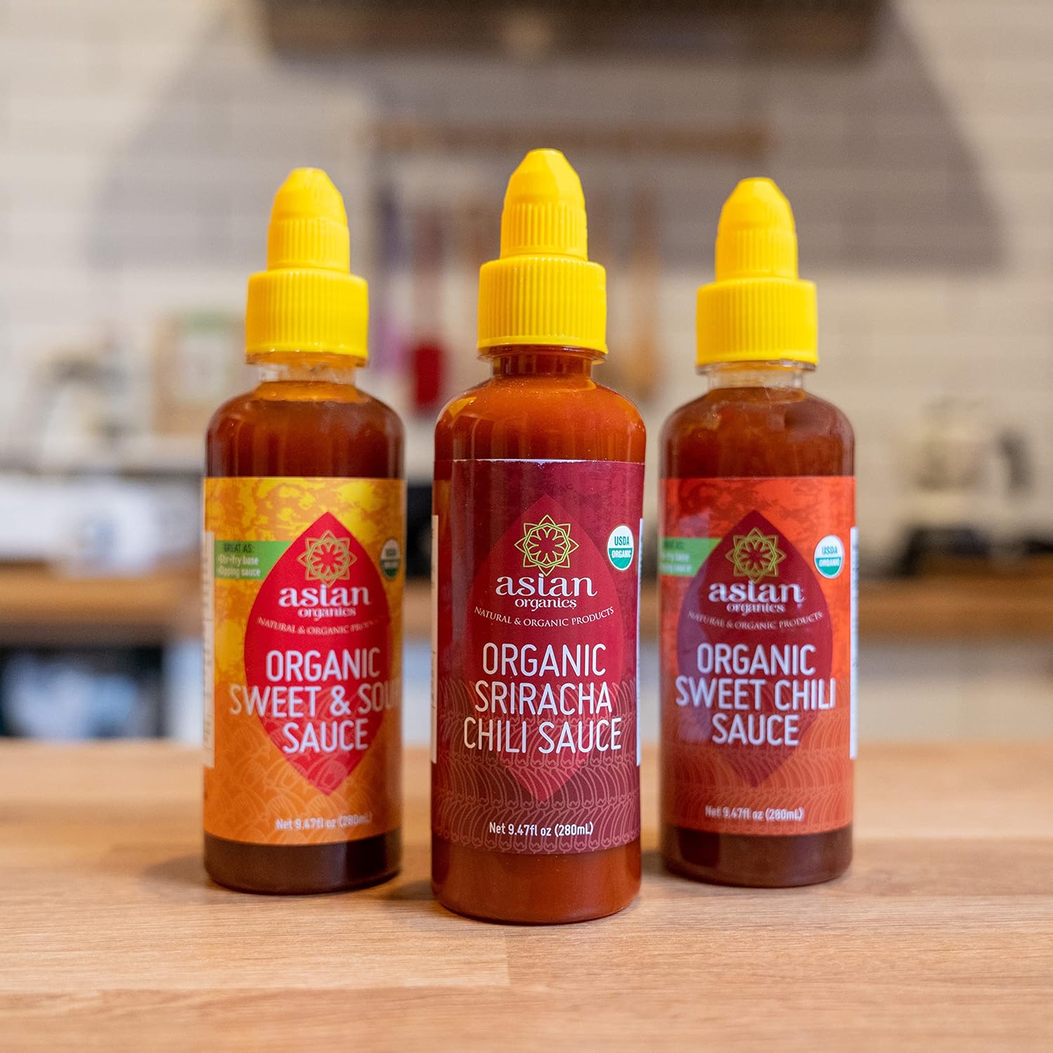 Asian Organics Sauces Variety Pack – Thai Sweet Chili, Sweet & Sour Sauce, Sriracha Chili Sauce, USDA Organic, Non-GMO, Gluten-Free, Made in Thailand, 9.47oz Each