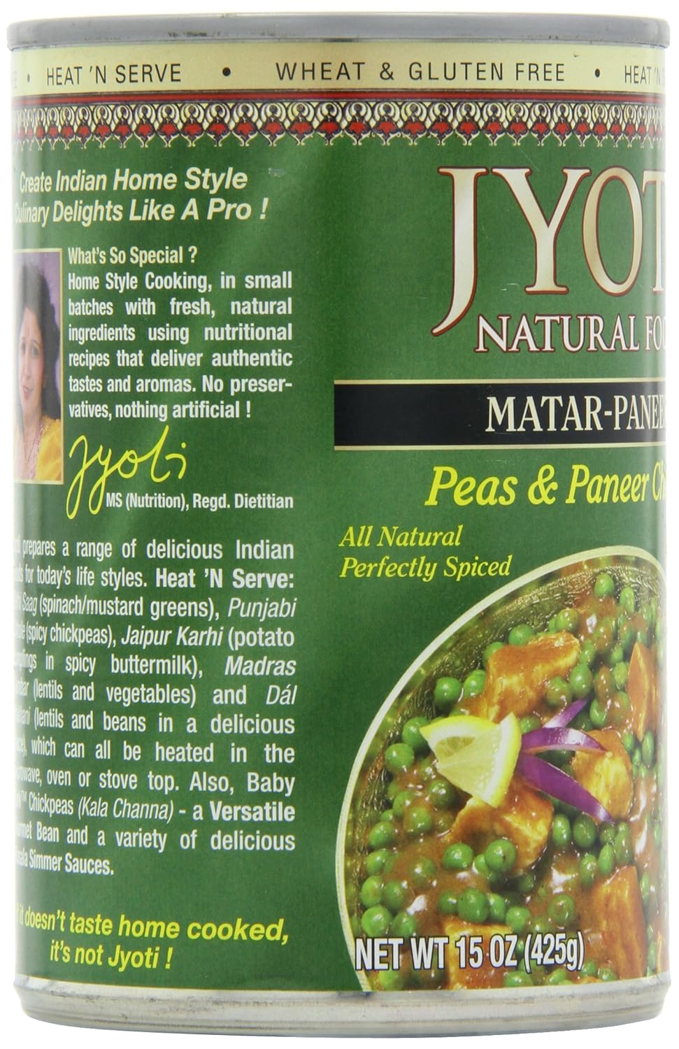 Jyoti Matar Paneer, 12 cans of 15 oz each, All Natural, Product of USA, Gluten Free, Vegetarian, BPA Free, Halal