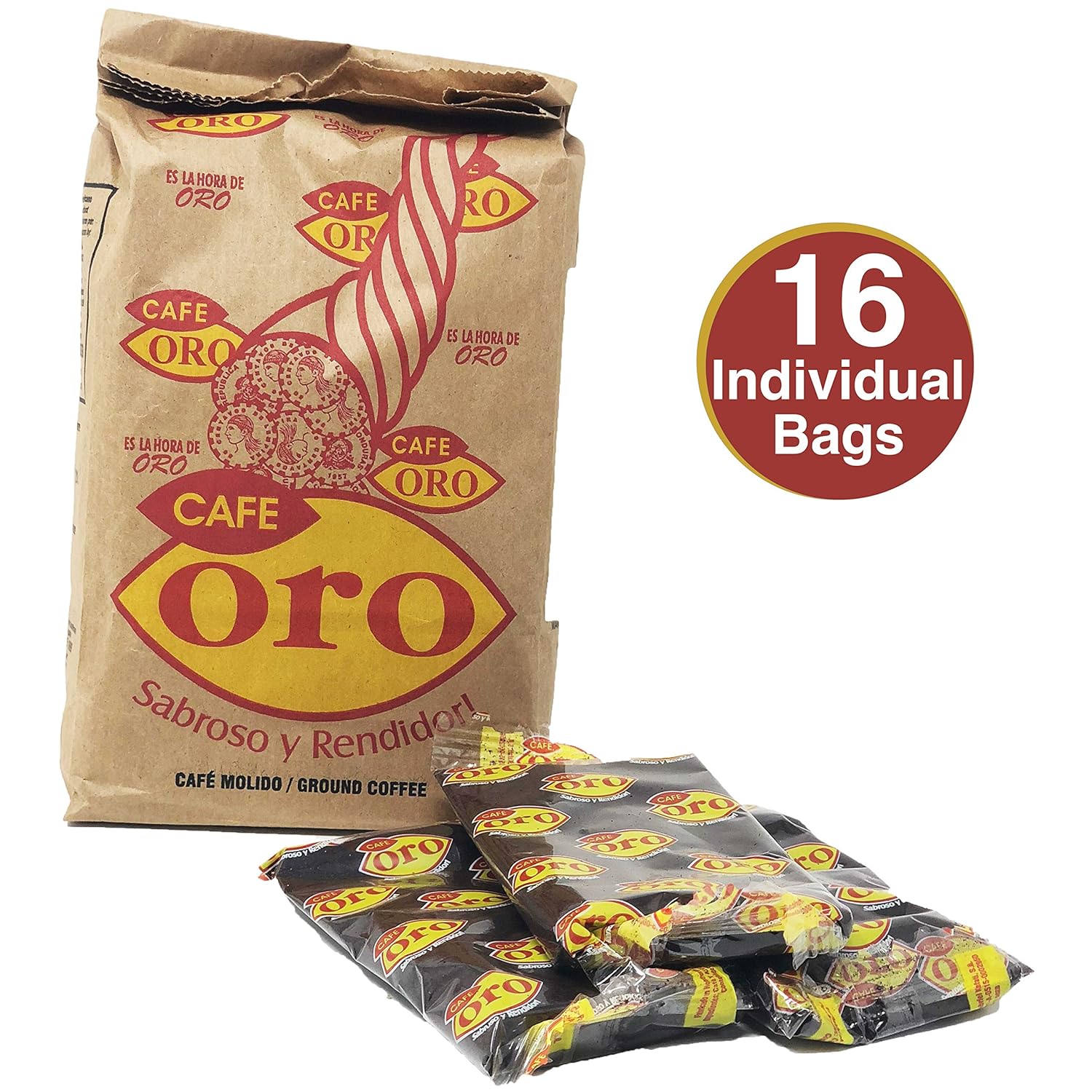 Café Oro Molido: Café Oro Smooth Blend | Sabroso Y Rendidor Golden Coffee From Honduras | 16 Individual Bags Total Of 1 ounce each | Guaranteed Best Coffee 100% Customer Satisfaction