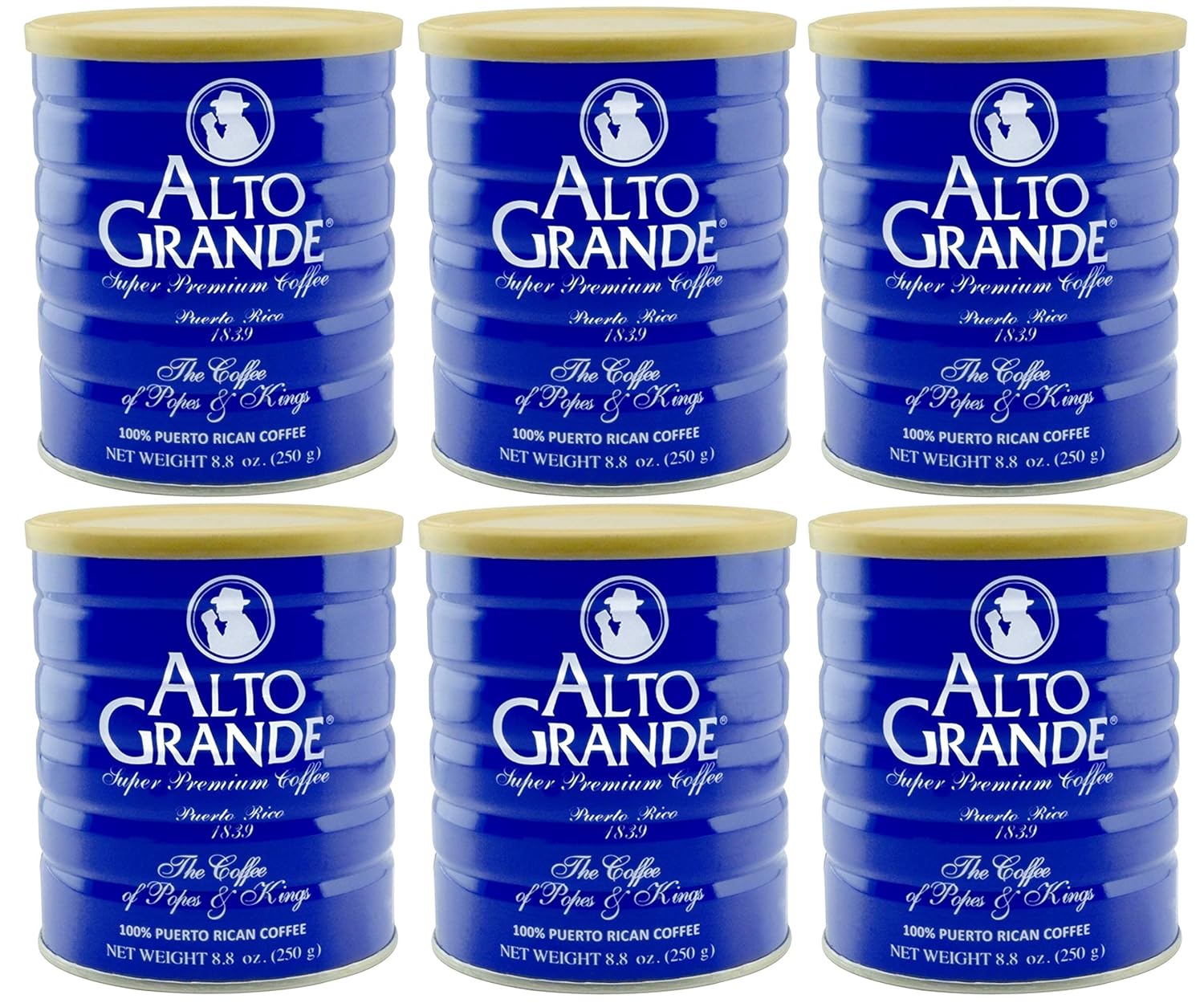 Alto Grande Super Premium Coffee Ground, Single Origin, Puerto Rico, 8.8 Ounce Canister (Pack of 6)