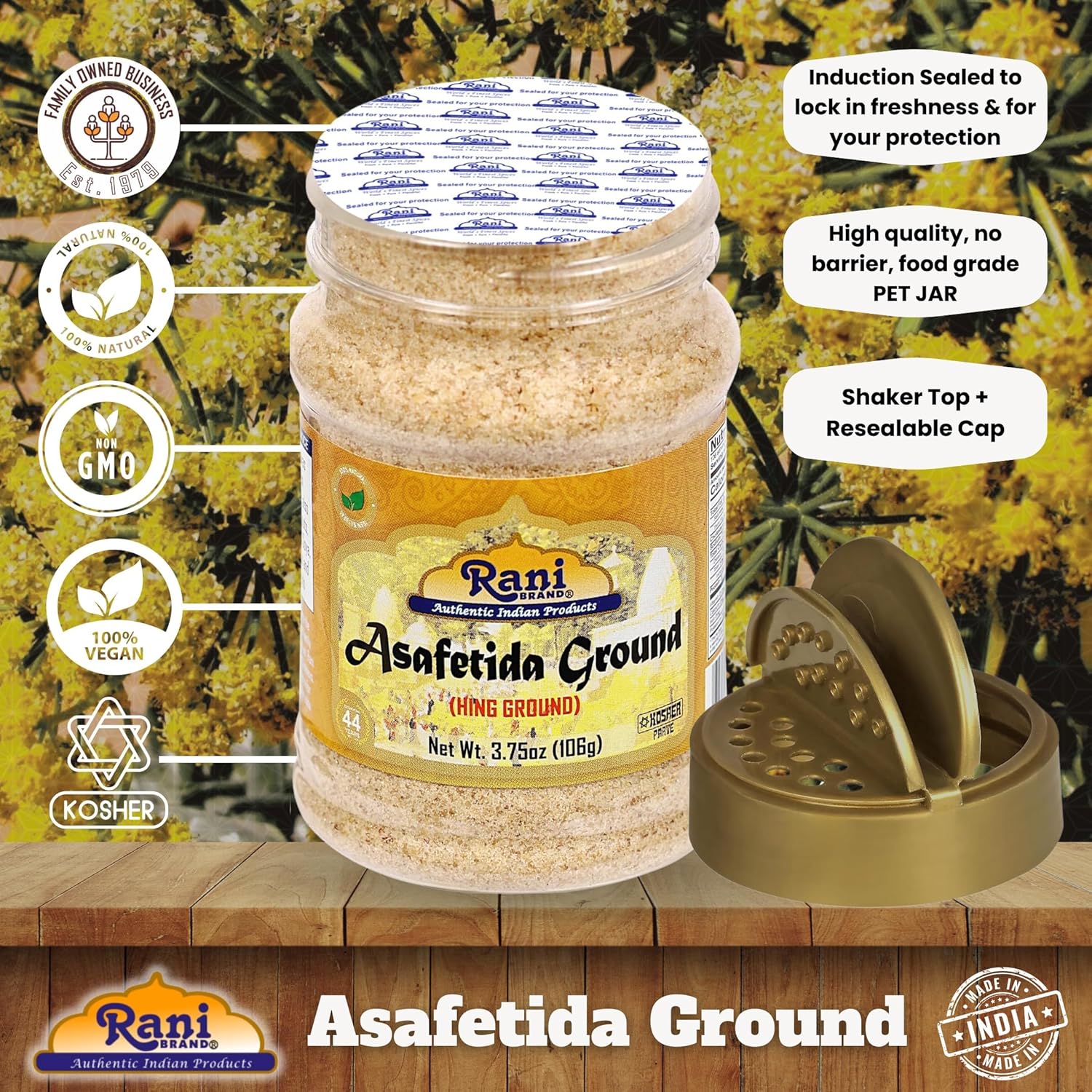 Rani Asafetida (Hing) Ground 3.75oz (106g) PET Jar ~ All Natural | Salt Free | Vegan | Non-GMO | Asafoetida Indian Spice | Best for Onion Garlic Substitute
