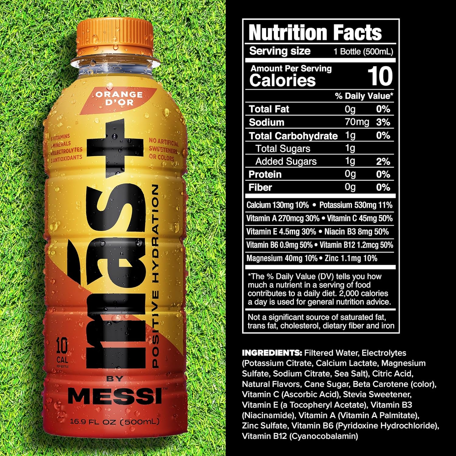 Más+ by Messi 16.9oz Orange d'Or Sports Drink & Hydration Beverage, 12-pack