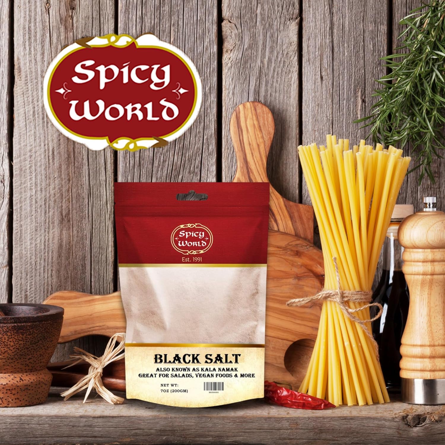 Spicy World Black Salt Powder (Kala Namak Mineral) 7 Oz - Vegan, Pure, Unrefined, Non-GMO & Natural - Perfect for Tofu Scramble, Egg Taste