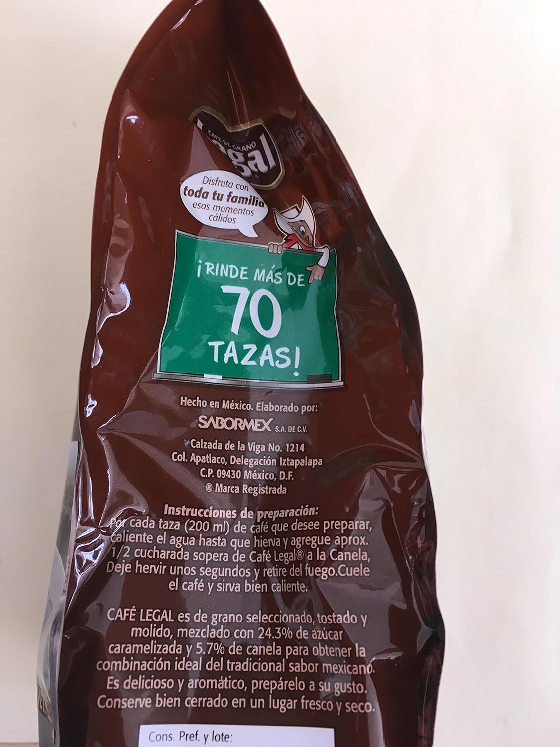 Cafe Legal Roasted Ground Coffee 7 ounces (Pack Of 2) Blend With Caramelized Sugar And Cinnamon - Cafe Legal Con Canela (2 Pack)