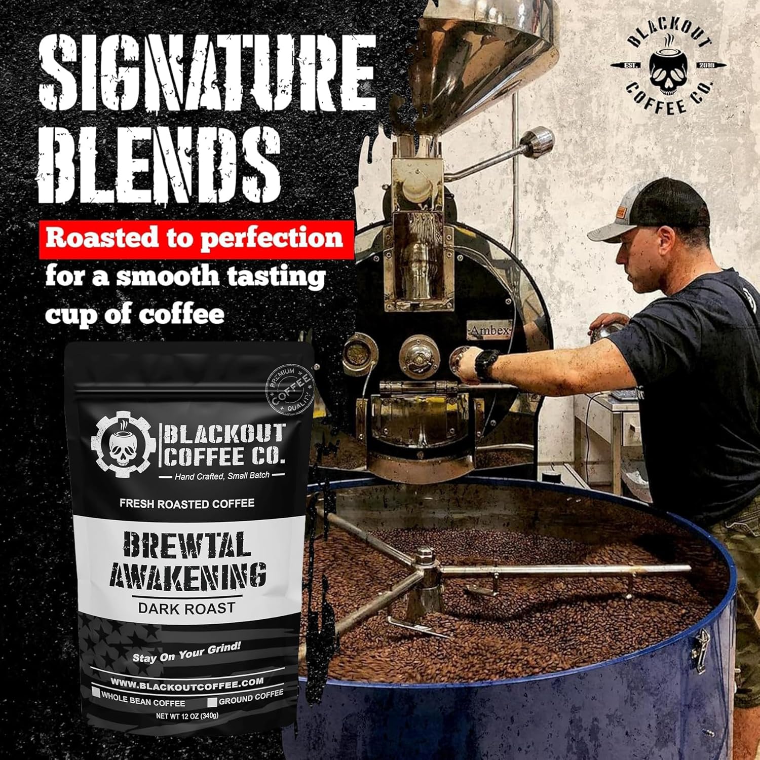Blackout Coffee, Brewtal Awakening Dark Roast Coffee, High Caffeine, Bold, Rich, Aromatic, Strong & Flavored Coffee Beans, Fresh Roasted In The USA – 12 oz Bag (Ground Coffee)