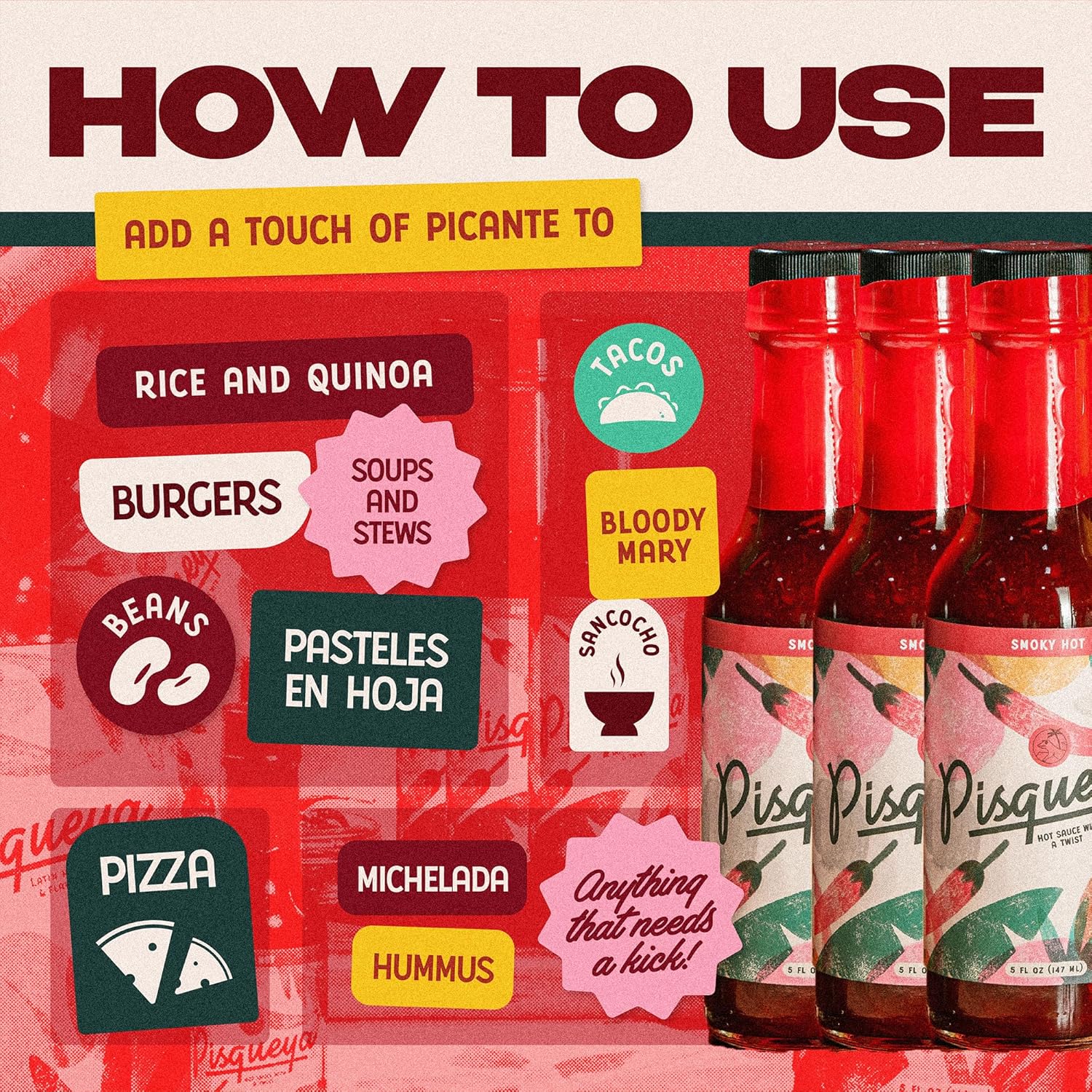 PISQUEYA Hot Sauce - Gourmet Hot Like Fuego with Caribbean Scotch Bonnet Peppers - Plant Based, No Sugar, Low Sodium, Gluten Free - You Can Really Taste the Peppers - 5 oz.